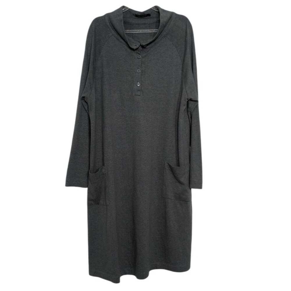 Two Danes Hemp Cotton Midi Dress Womens Size Large Green Lagenlook Long Sleeve